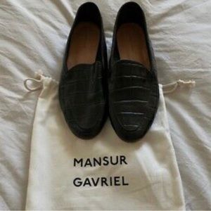 Mansur Gavriel Leather Loafers, croc-embossed